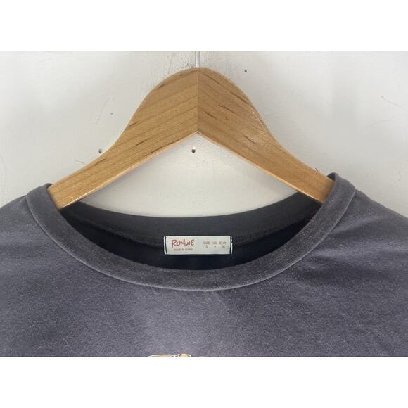 Romwe Gray T-shirt Graphic Unisex Small Motorcycle Biker Harley Flame Cropped - Picture 2 of 4